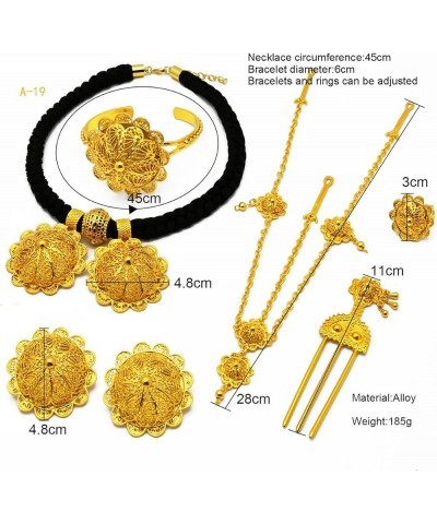 24K Gold Plated Ethiopian Jewelry Sets for women Wedding Party Bridesmaid Habesha Necklace Ring Hairpin Bracelet Earrings 6pc...