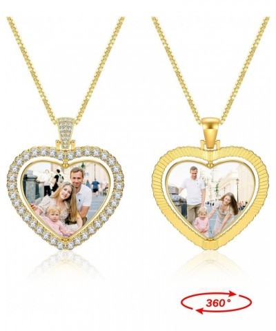 Personalized Double Sided Picture Necklace Rotating Custom Photo Heart Pendant Necklace Full Color Photo Engraved Necklace Ch...