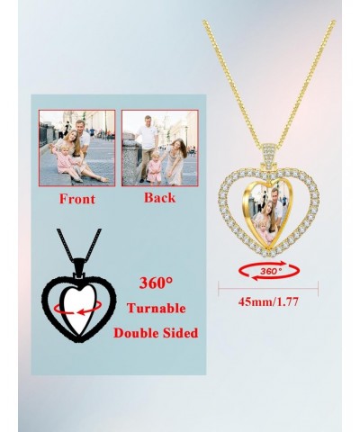 Personalized Double Sided Picture Necklace Rotating Custom Photo Heart Pendant Necklace Full Color Photo Engraved Necklace Ch...