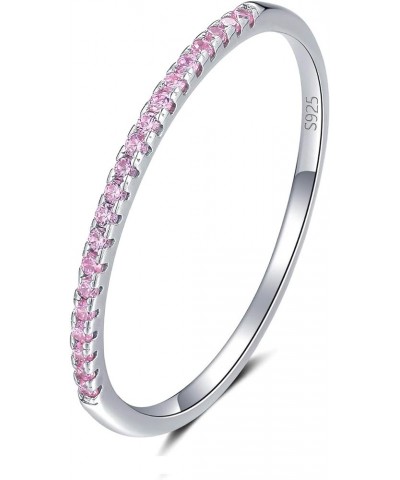 1mm 925 Sterling Silver Stackable Rings CZ Simulated Diamond Wedding Band Jewelry for Women Girls Size 5-9 Pink $9.62 Rings