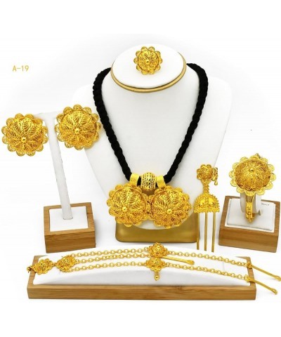 24K Gold Plated Ethiopian Jewelry Sets for women Wedding Party Bridesmaid Habesha Necklace Ring Hairpin Bracelet Earrings 6pc...