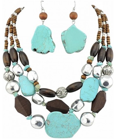 3 Layer Turquoise Wood Beaded Statement Chunky Necklace Multi Strands Handmade Collar Jewelry for Women Gifts 124-set $11.95 ...