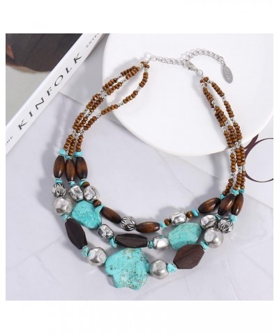 3 Layer Turquoise Wood Beaded Statement Chunky Necklace Multi Strands Handmade Collar Jewelry for Women Gifts 124-set $11.95 ...