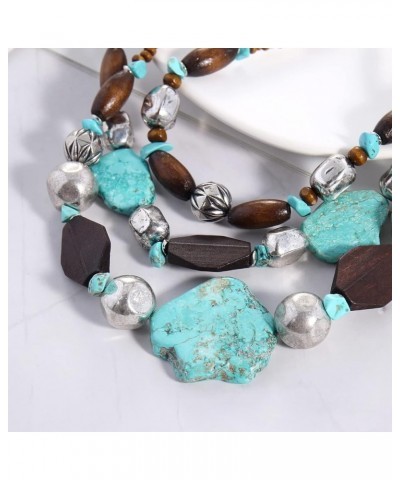 3 Layer Turquoise Wood Beaded Statement Chunky Necklace Multi Strands Handmade Collar Jewelry for Women Gifts 124-set $11.95 ...