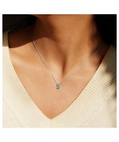 Cubic Zirconia Initial Necklace for Women 925 Sterling Silver Letter Necklace Dainty Personalized Jewelry (with Gift Box) Bla...