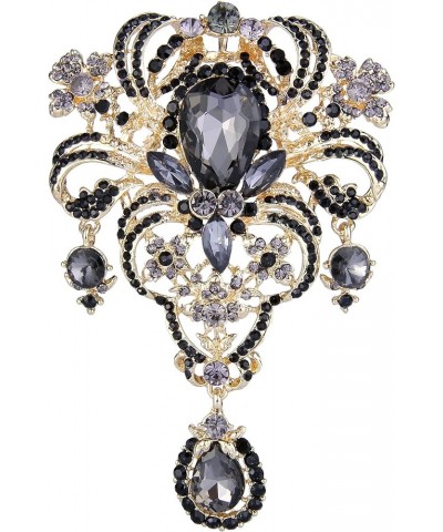 Austrian Crystal Flower Bouquet Tear Drop Pendant Brooch Black Gold-Tone $10.66 Brooches & Pins