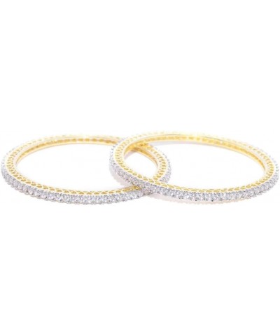 JewarHaat Indian Bangles 2 Piece Ad Cz Multi-Stones Silver Gold Plated Two Ton Bracelet Jewelry For Women & Girls Plain White...