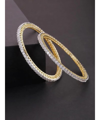 JewarHaat Indian Bangles 2 Piece Ad Cz Multi-Stones Silver Gold Plated Two Ton Bracelet Jewelry For Women & Girls Plain White...