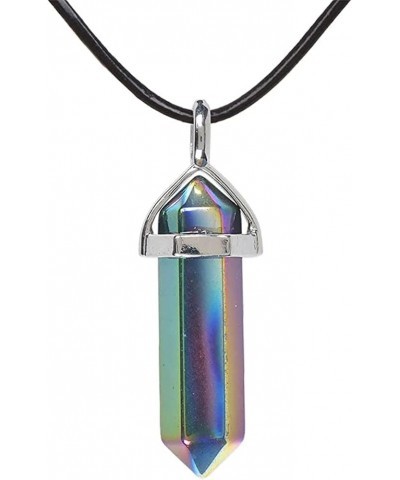 Natural Gemstone Hexagonal Pointed Reiki Chakra Pendant Genuine Leather Necklace 18 Inch Metallic Rainbow Coated Hematite $6....