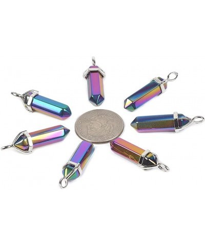 Natural Gemstone Hexagonal Pointed Reiki Chakra Pendant Genuine Leather Necklace 18 Inch Metallic Rainbow Coated Hematite $6....