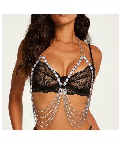 Rhinestone Body Chains for Women Sexy Silver Body Chain Crystal Chest Chain Bikini Body Jewelry for Women Party Beach Nightcl...