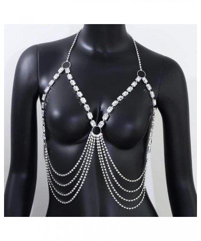 Rhinestone Body Chains for Women Sexy Silver Body Chain Crystal Chest Chain Bikini Body Jewelry for Women Party Beach Nightcl...