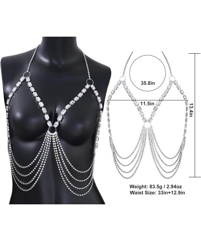 Rhinestone Body Chains for Women Sexy Silver Body Chain Crystal Chest Chain Bikini Body Jewelry for Women Party Beach Nightcl...