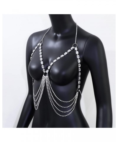 Rhinestone Body Chains for Women Sexy Silver Body Chain Crystal Chest Chain Bikini Body Jewelry for Women Party Beach Nightcl...