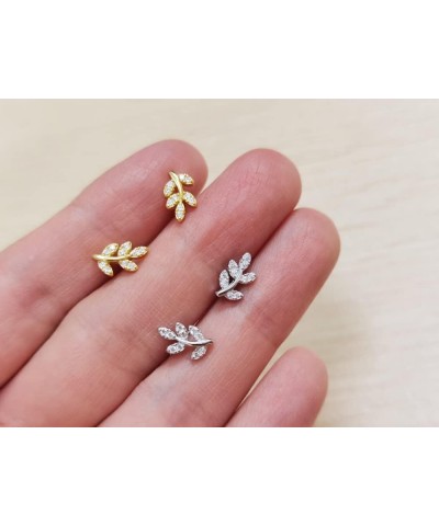 20G CZ Leaf Earrings 925 Sterling Silver Dainty Small 4mm Ball Stud Cartilage Earring for Women Girls Hypoallergenic Nikel Fr...