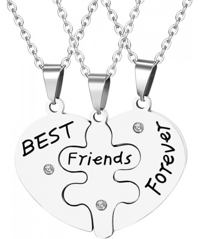 Silver Gold Black Tone Alloy Rhinestone Best Friends Forever BFF Necklace Engraved Puzzle Friendship Pendant Necklaces Set Si...