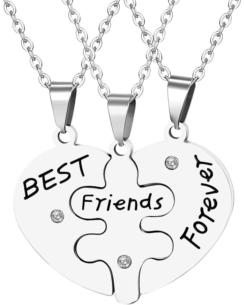 Silver Gold Black Tone Alloy Rhinestone Best Friends Forever BFF Necklace Engraved Puzzle Friendship Pendant Necklaces Set Si...