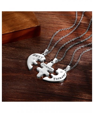 Silver Gold Black Tone Alloy Rhinestone Best Friends Forever BFF Necklace Engraved Puzzle Friendship Pendant Necklaces Set Si...