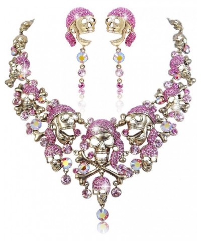 Austrian Crystal Vintage Style Halloween Skull Bone Cross Necklace Earrings Set Pink Gold-Tone $22.39 Jewelry Sets