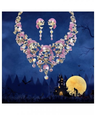 Austrian Crystal Vintage Style Halloween Skull Bone Cross Necklace Earrings Set Pink Gold-Tone $22.39 Jewelry Sets