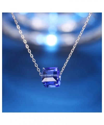 925 Sterling Silver Necklace for Women Austrian Crystal Cube Crystals Pendant Necklace Gifts for Her with Jewelry Box Blue $1...