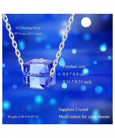 925 Sterling Silver Necklace for Women Austrian Crystal Cube Crystals Pendant Necklace Gifts for Her with Jewelry Box Blue $1...