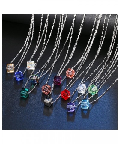 925 Sterling Silver Necklace for Women Austrian Crystal Cube Crystals Pendant Necklace Gifts for Her with Jewelry Box Blue $1...