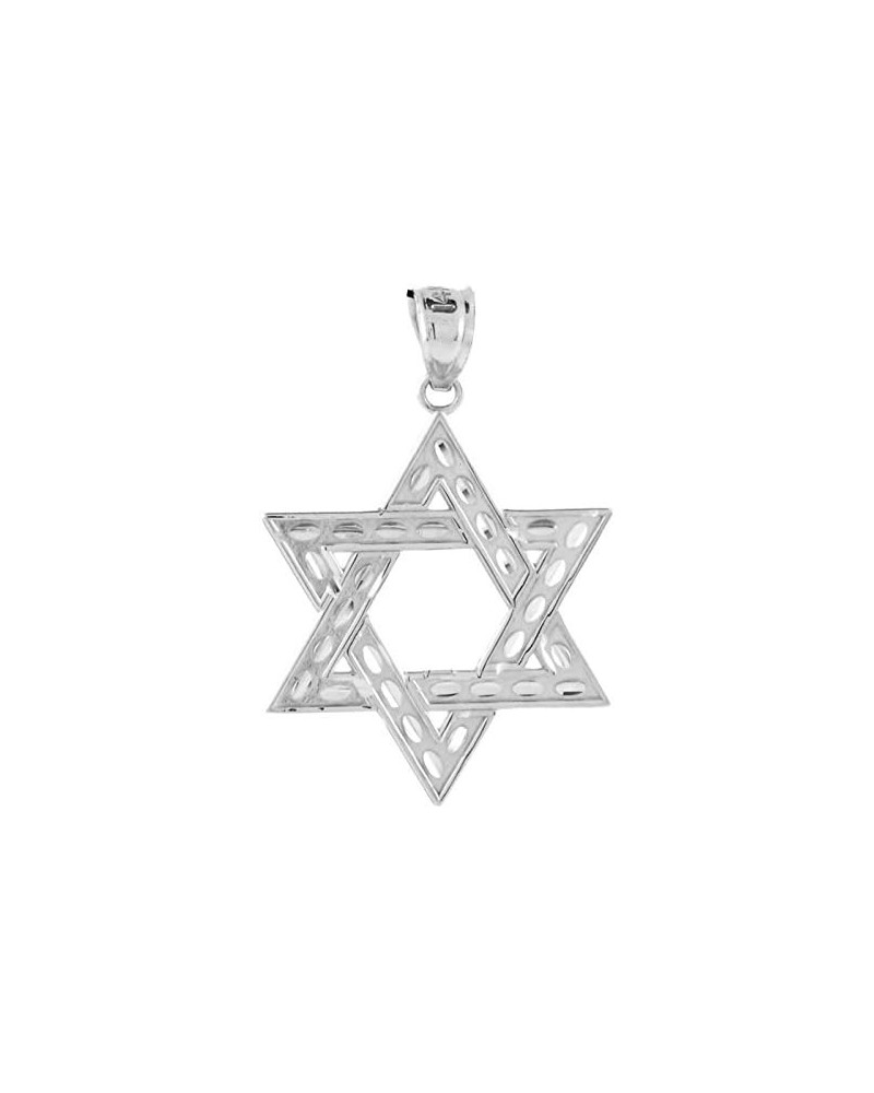 Fine 14k White Gold Reversible Jewish Star of David Necklace Pendant, 1.25 $72.59 Necklaces