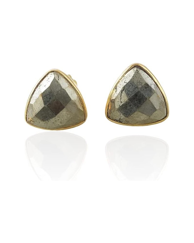 Pyrite Stud Earrings, Solid Silver Studs, 18k Gold Plated Studs, 9mm Triangle Gemstone Stud Earrings, Jewelry For Loved Ones ...