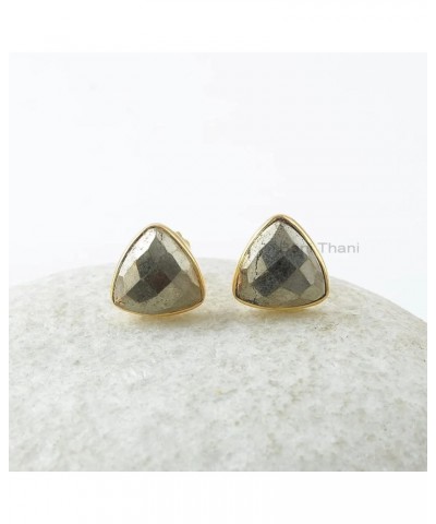 Pyrite Stud Earrings, Solid Silver Studs, 18k Gold Plated Studs, 9mm Triangle Gemstone Stud Earrings, Jewelry For Loved Ones ...