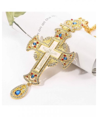 Religious Jesus Crucifix Jeweled Necklace - 18k Gold Plated Jeweled Virgin Mary Pectoral Cross Necklace Zircons Crystals Chri...