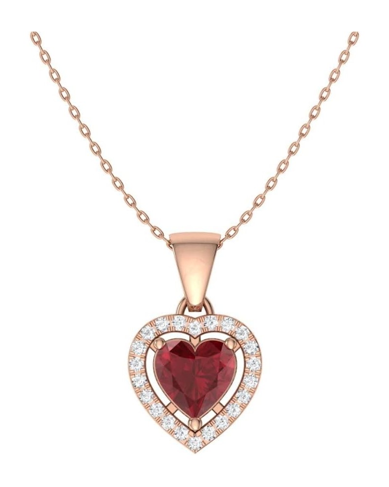 Natural and Certified Gemstone and Diamond Heart Petite Necklace in 14k Solid Gold | 0.45 Carat Pendant with 18 Inch Chain Va...