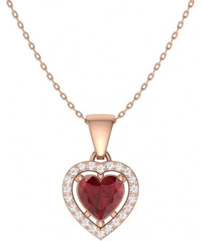 Natural and Certified Gemstone and Diamond Heart Petite Necklace in 14k Solid Gold | 0.45 Carat Pendant with 18 Inch Chain Va...