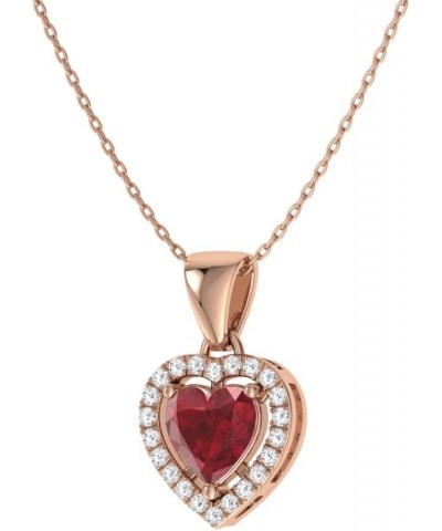 Natural and Certified Gemstone and Diamond Heart Petite Necklace in 14k Solid Gold | 0.45 Carat Pendant with 18 Inch Chain Va...