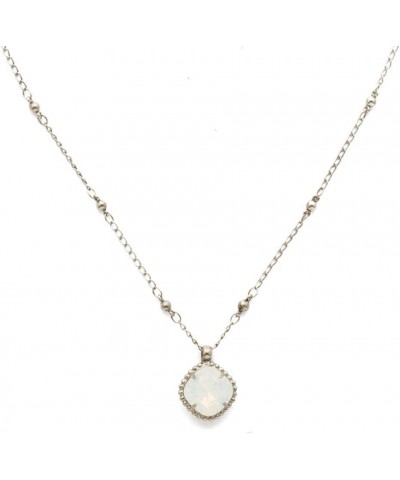 Essentials Cushion-Cut Solitaire Pendant Necklace Antique Silver-Tone White Opal $21.92 Necklaces