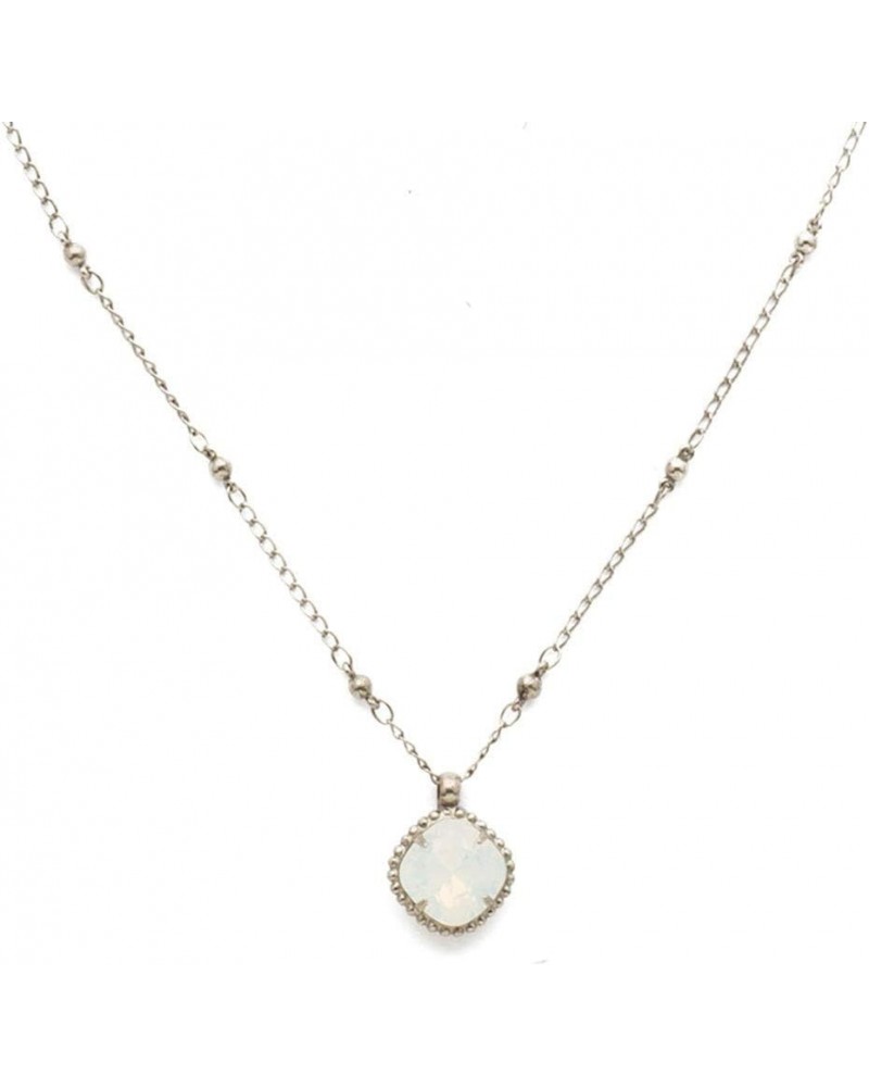 Essentials Cushion-Cut Solitaire Pendant Necklace Antique Silver-Tone White Opal $21.92 Necklaces