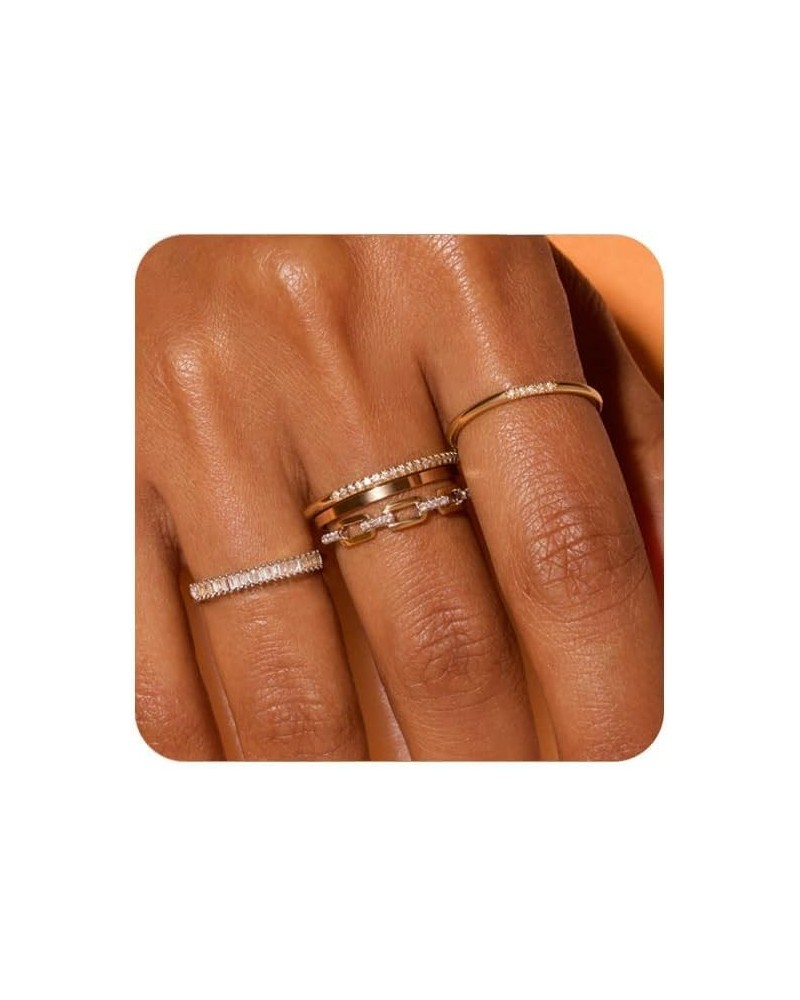 Stackable Gold Rings for Women Dainty Thumb Ring Set Non Tarnish 14K Gold Plated Stacking Cubic Zirconia Promise Wedding Enga...