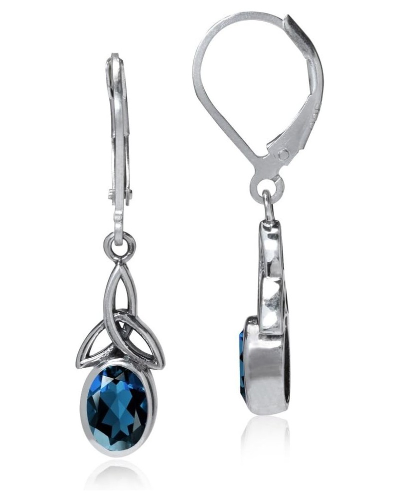 925 Sterling Silver Triquetra Celtic Knot Leverback Dangle Earrings Genuine London Blue Topaz white gold plated $12.50 Earrings