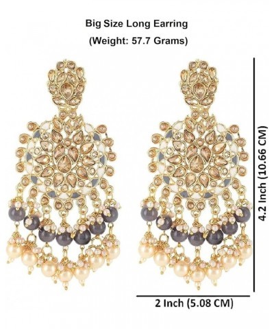 Indian Bollywood Faux Pearl Crystal Kundan Rhinestone Wedding Bridal Chandelier Long Earrings Jewelry Style 1 Grey $10.91 Ear...