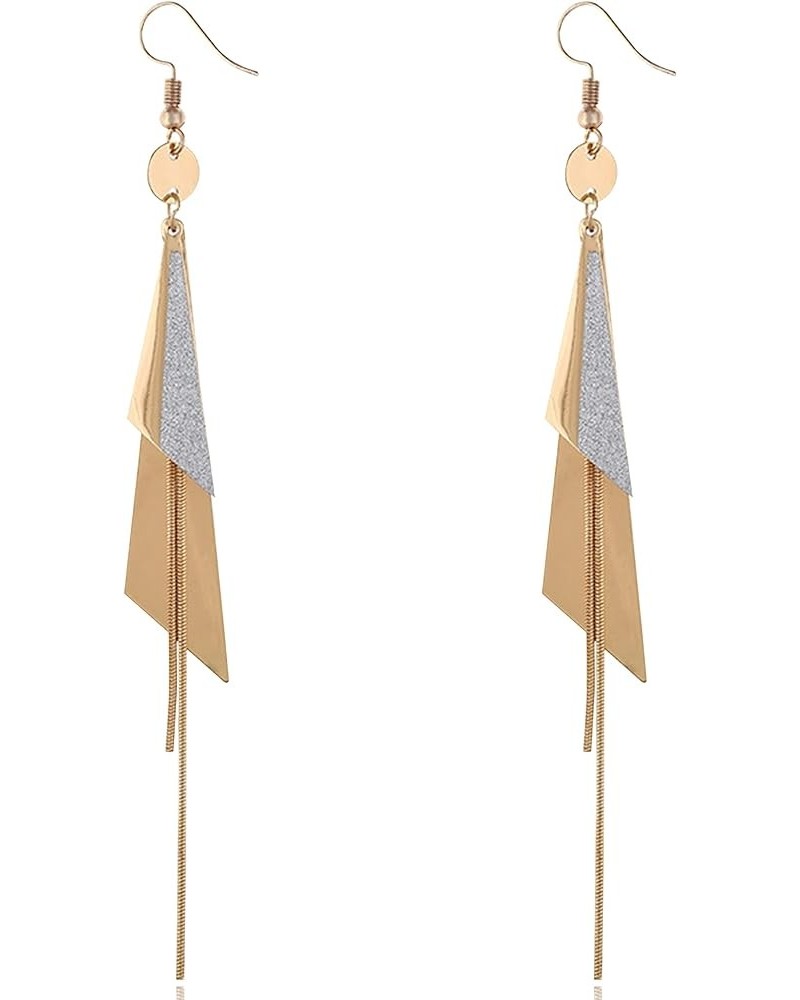 Golden Geometric Triangle Tassel Long Drop Earrings For Women And Girls gold $7.79 Earrings