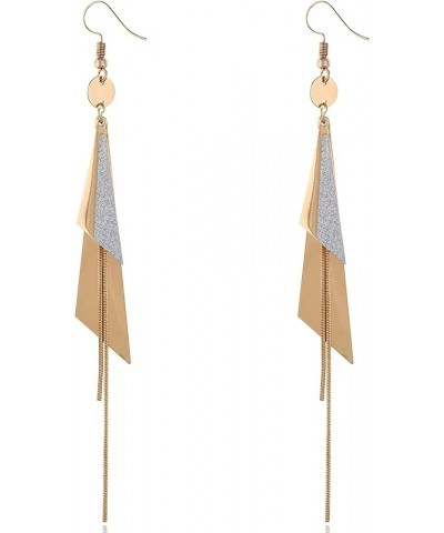 Golden Geometric Triangle Tassel Long Drop Earrings For Women And Girls gold $7.79 Earrings