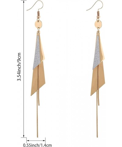 Golden Geometric Triangle Tassel Long Drop Earrings For Women And Girls gold $7.79 Earrings