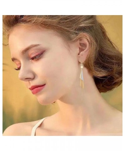 Golden Geometric Triangle Tassel Long Drop Earrings For Women And Girls gold $7.79 Earrings