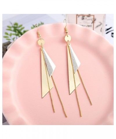 Golden Geometric Triangle Tassel Long Drop Earrings For Women And Girls gold $7.79 Earrings