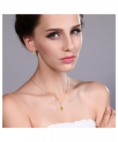 18K Yellow Gold Plated Silver Round Yellow Citrine and Diamond Pendant and Earrings Jewelry Set For Women (1.74 Cttw, Gemston...