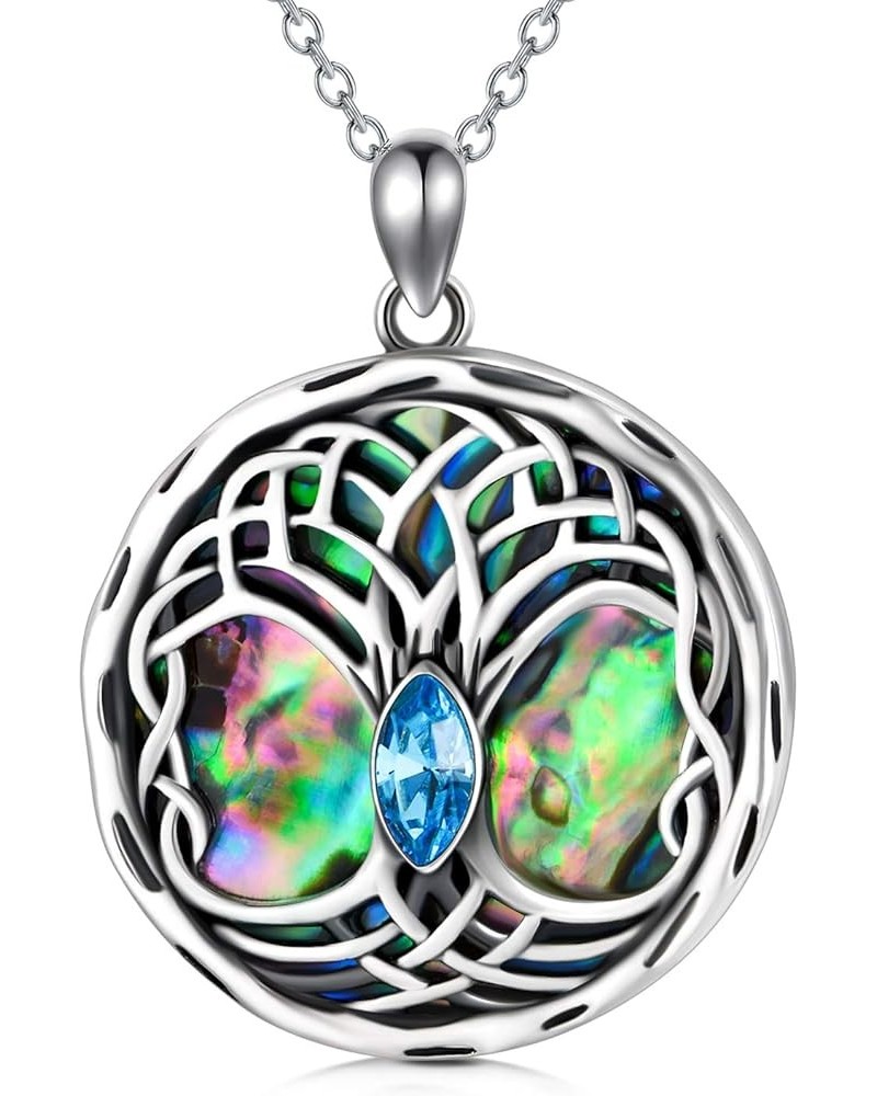 Sterling Silver Celtic Tree of Life Necklace, Celtic Jewelry Gifts for Women Her Mom Wife Simulated Aquamarine $14.24 Necklaces