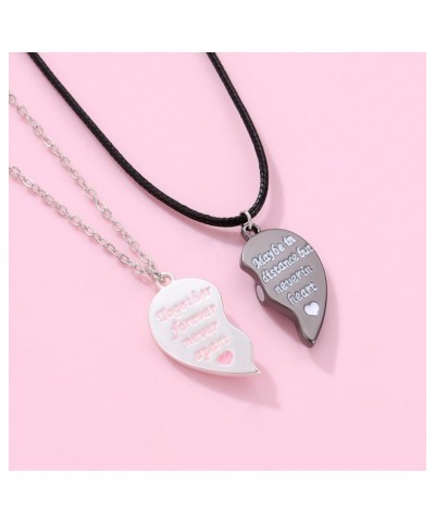 Heart Shape Couples Necklace for 2, Magnetic Pendant 2Pcs Set Best Friends BFF Friendship Gift for Women Black $11.99 Necklaces