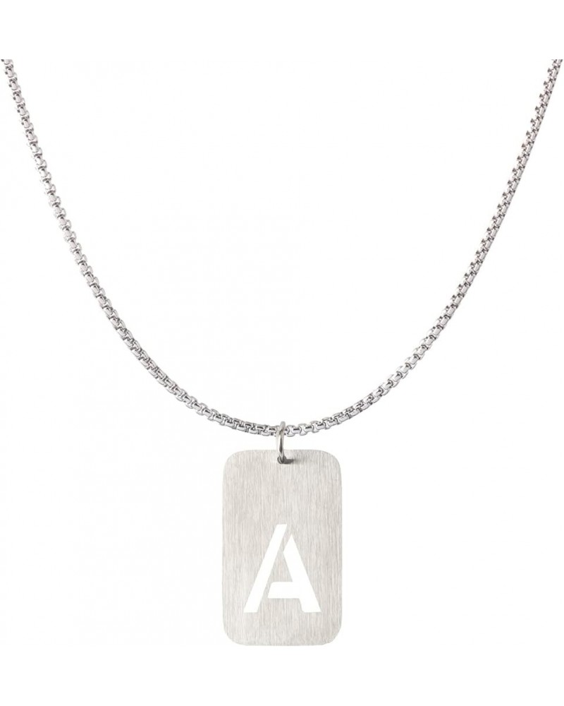 Initial A-Z Letter Pendant Necklace for Men Boys Womens, Stainless Steel Square Letter Pendant Chain Necklace A $9.00 Necklaces