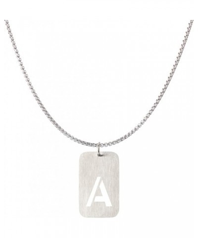 Initial A-Z Letter Pendant Necklace for Men Boys Womens, Stainless Steel Square Letter Pendant Chain Necklace A $9.00 Necklaces