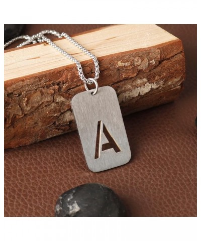 Initial A-Z Letter Pendant Necklace for Men Boys Womens, Stainless Steel Square Letter Pendant Chain Necklace A $9.00 Necklaces